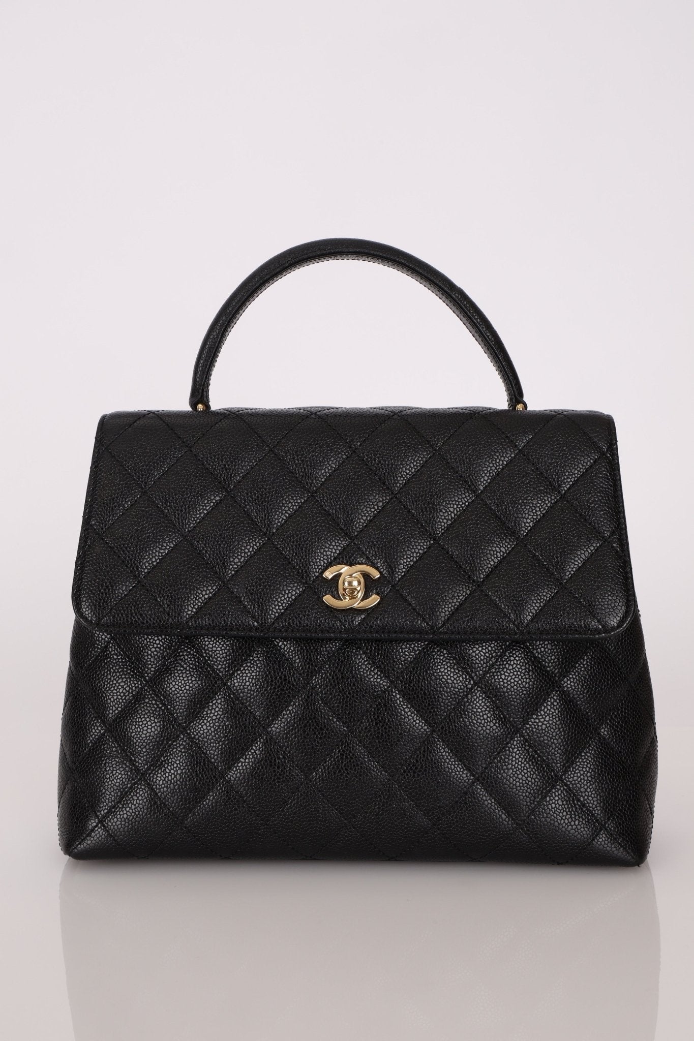 Chanel 2001 Caviar Kelly Turnlock Top Handle 24K GP - FashioNica