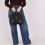 Chanel 2001 Caviar Kelly Turnlock Top Handle 24K GP - FashioNica