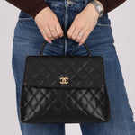 Chanel 2001 Caviar Kelly Turnlock Top Handle 24K GP - FashioNica