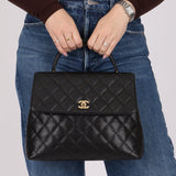 Chanel 2001 Caviar Kelly Turnlock Top Handle 24K GP - FashioNica