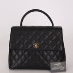 Chanel 2001 Caviar Kelly Turnlock Top Handle 24K GP - FashioNica