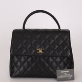 Chanel 2001 Caviar Kelly Turnlock Top Handle 24K GP - FashioNica