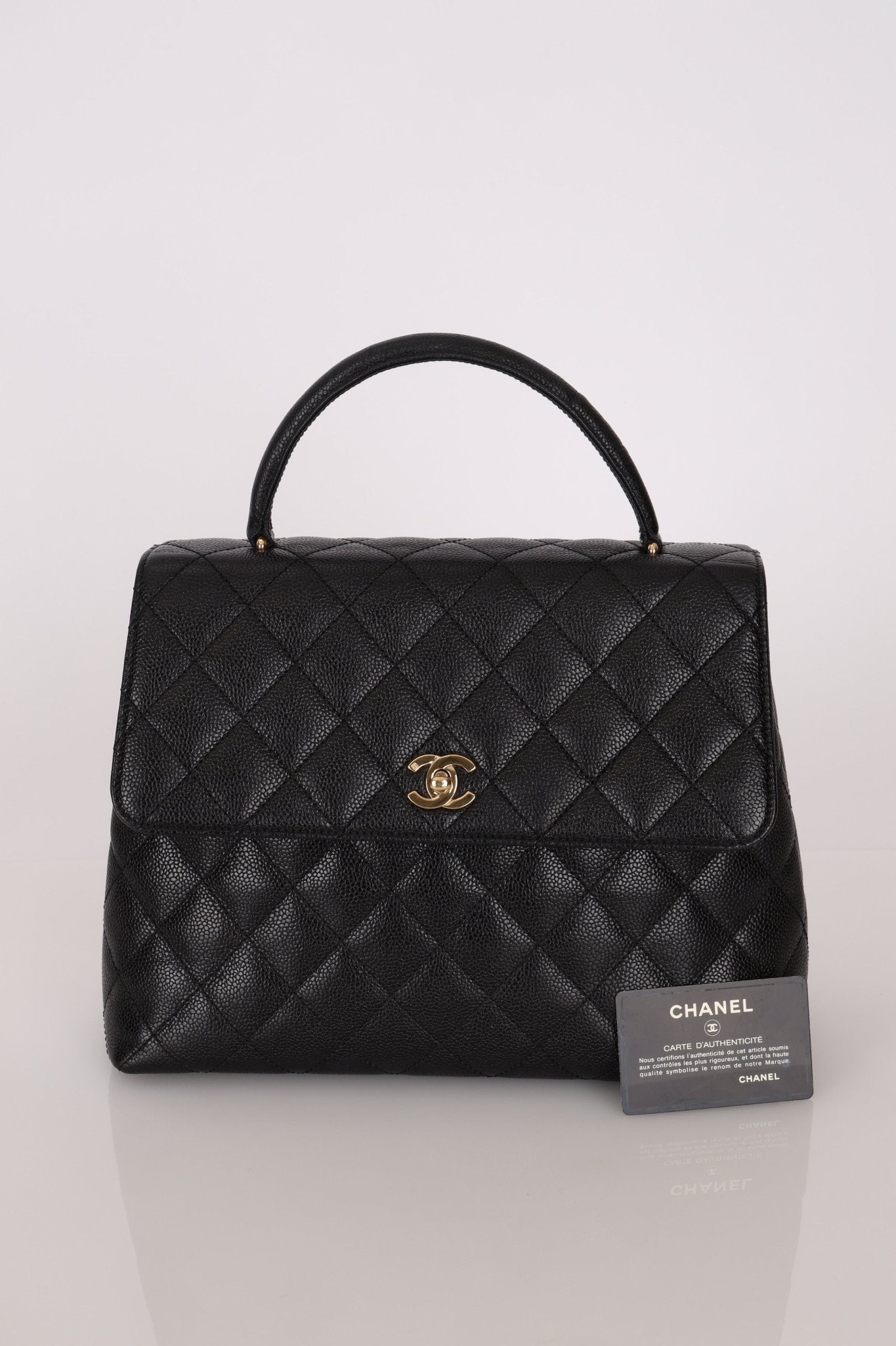 Chanel 2001 Caviar Kelly Turnlock Top Handle 24K GP - FashioNica