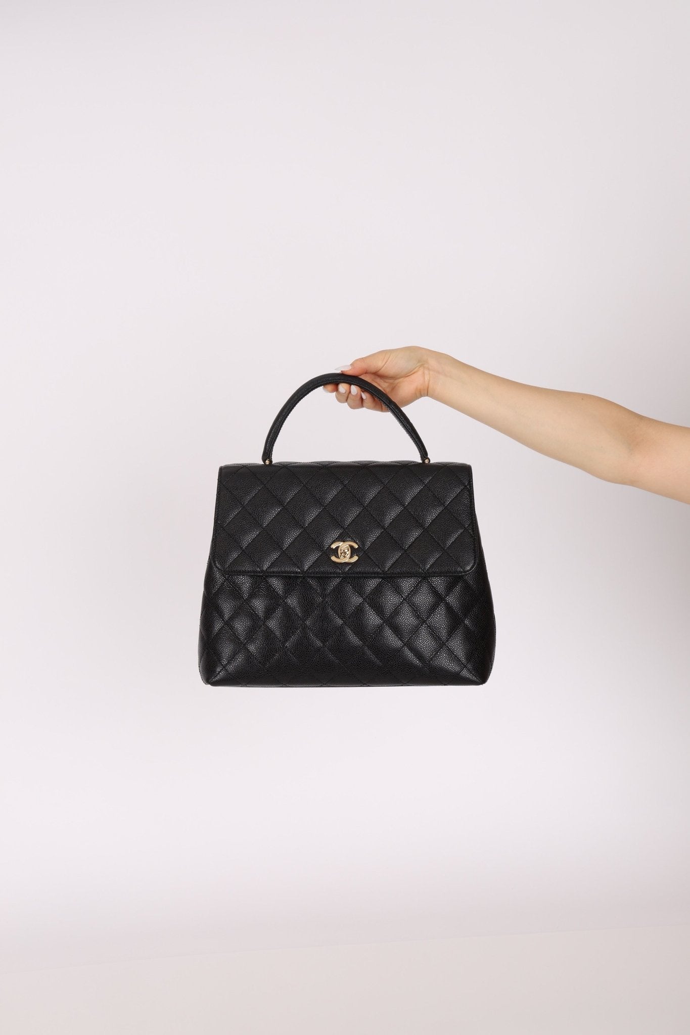 Chanel 2001 Caviar Kelly Turnlock Top Handle 24K GP - FashioNica