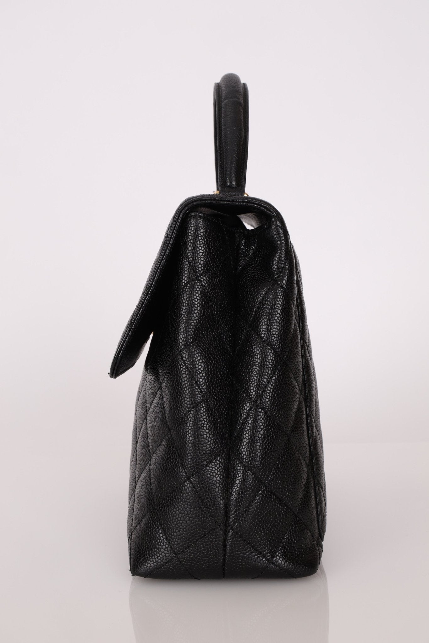 Chanel 2001 Caviar Kelly Turnlock Top Handle 24K GP - FashioNica