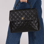 Chanel 2001 Caviar Kelly Turnlock Top Handle 24K GP - FashioNica