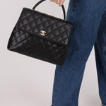 Chanel 2001 Caviar Kelly Turnlock Top Handle 24K GP - FashioNica
