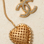 Chanel 2001 Crystal Embellished CC Logo and Heart Lariat Necklace - FashioNica