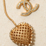 Chanel 2001 Crystal Embellished CC Logo and Heart Lariat Necklace - FashioNica