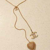 Chanel 2001 Crystal Embellished CC Logo and Heart Lariat Necklace - FashioNica