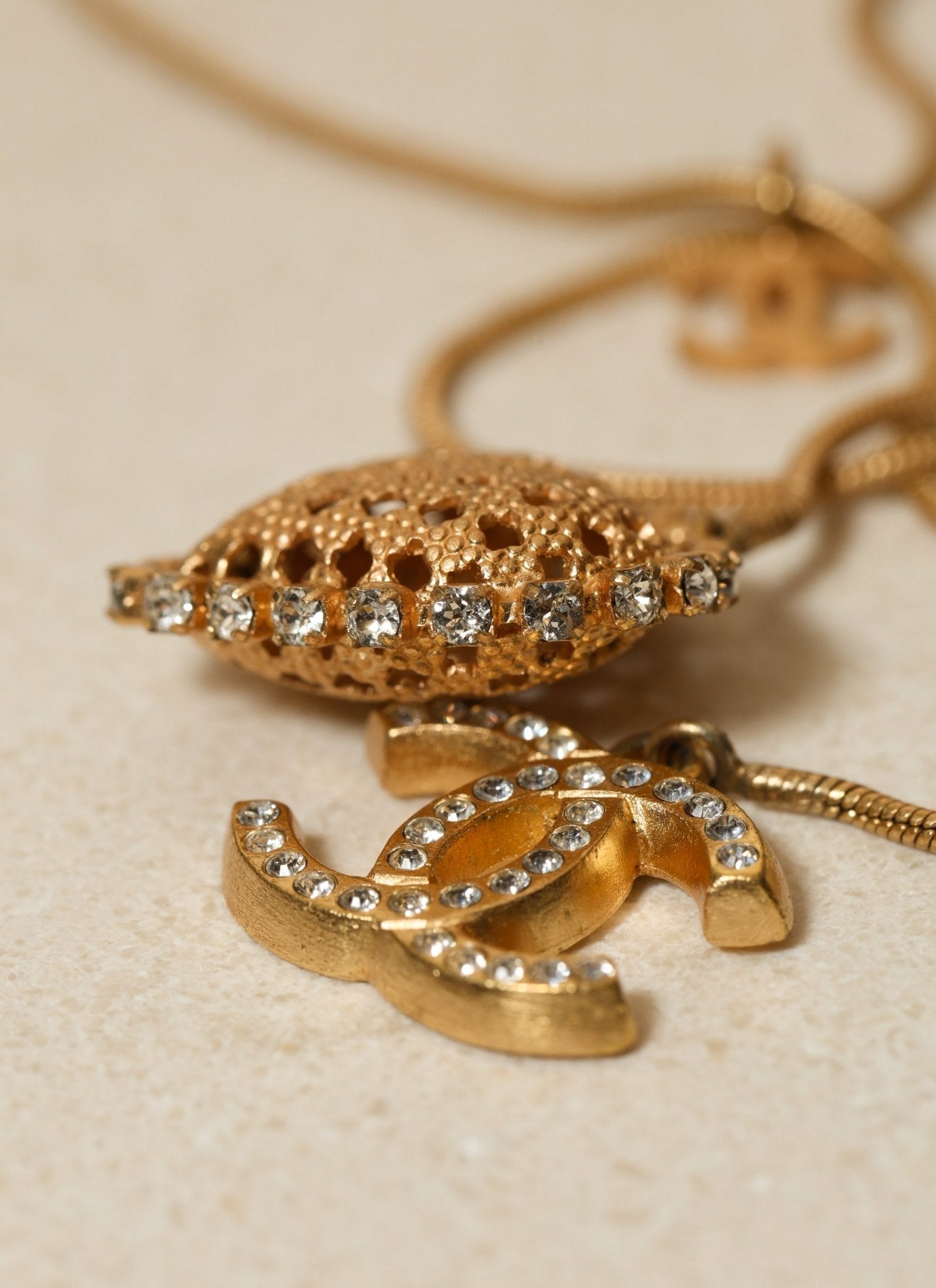 Chanel 2001 Crystal Embellished CC Logo and Heart Lariat Necklace - FashioNica