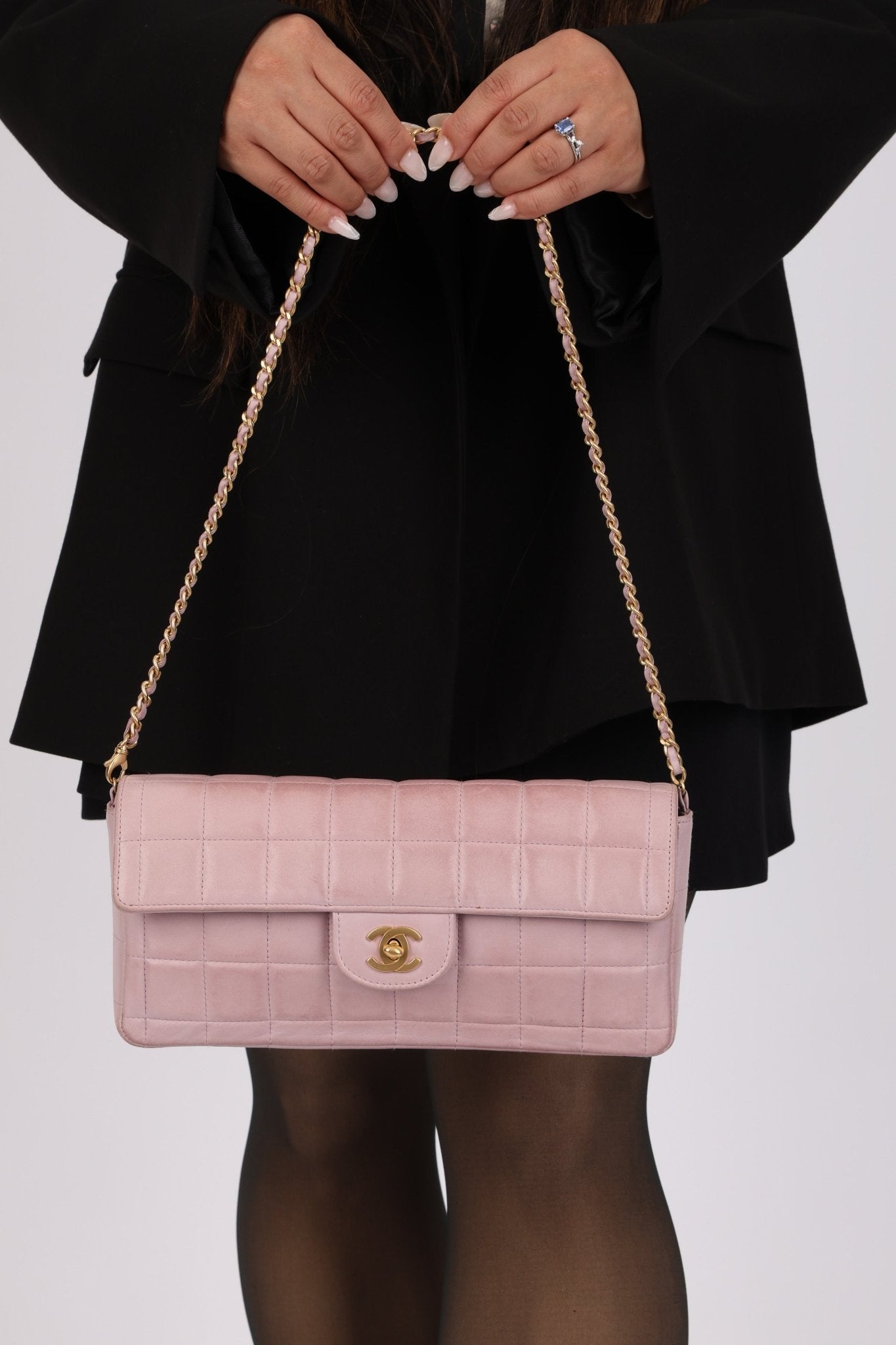 Chanel 2001 Lambskin Chocolate Bar East West Flap Bag 24k GP - FashioNica