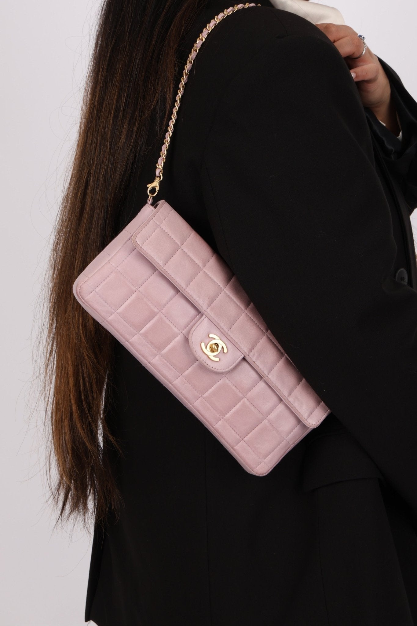 Chanel 2001 Lambskin Chocolate Bar East West Flap Bag 24k GP - FashioNica