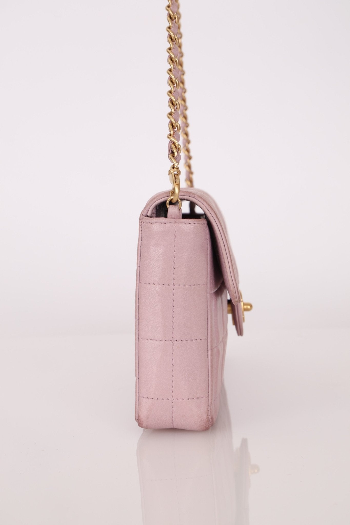 Chanel 2001 Lambskin Chocolate Bar East West Flap Bag 24k GP - FashioNica