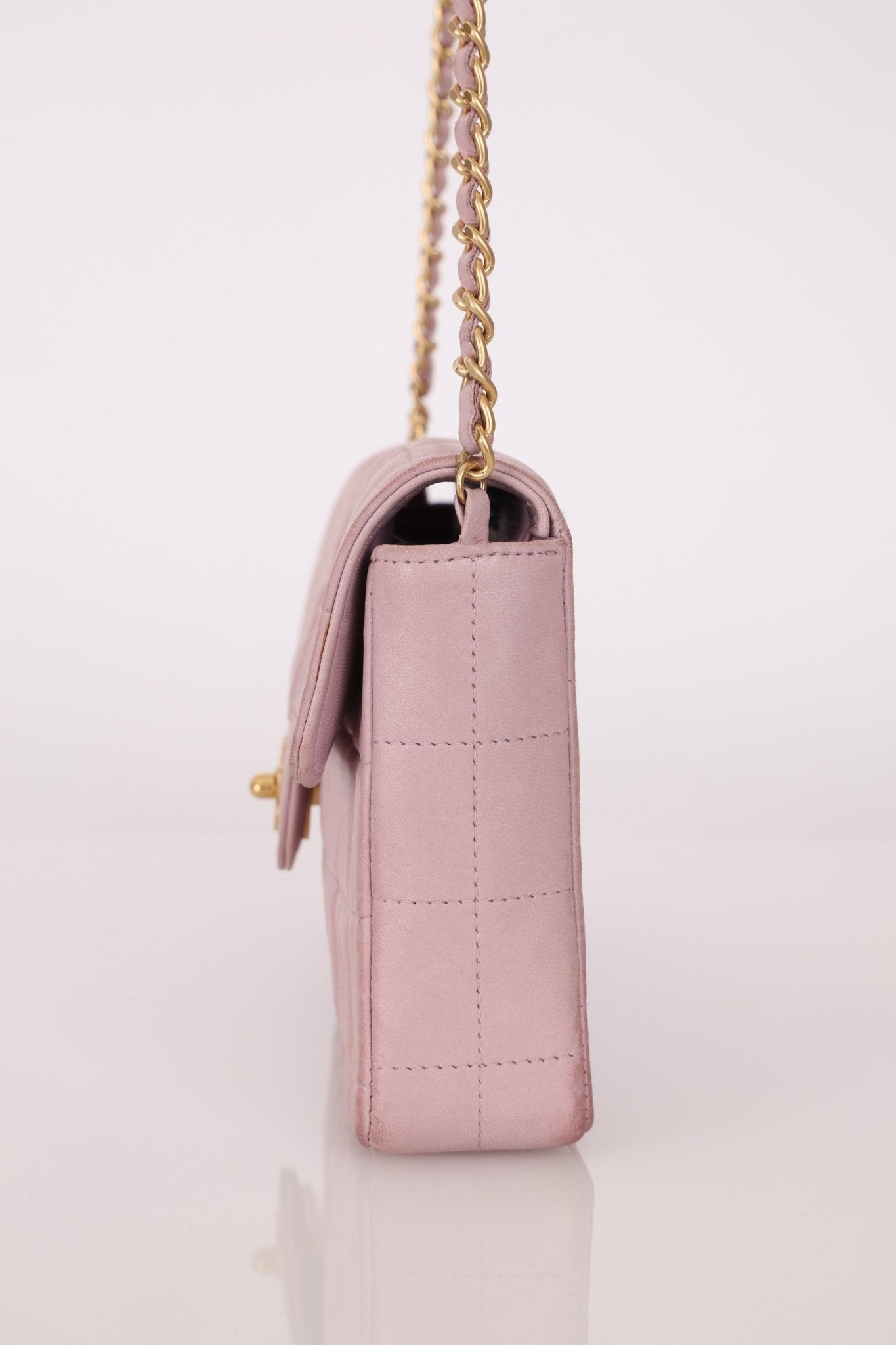 Chanel 2001 Lambskin Chocolate Bar East West Flap Bag 24k GP - FashioNica