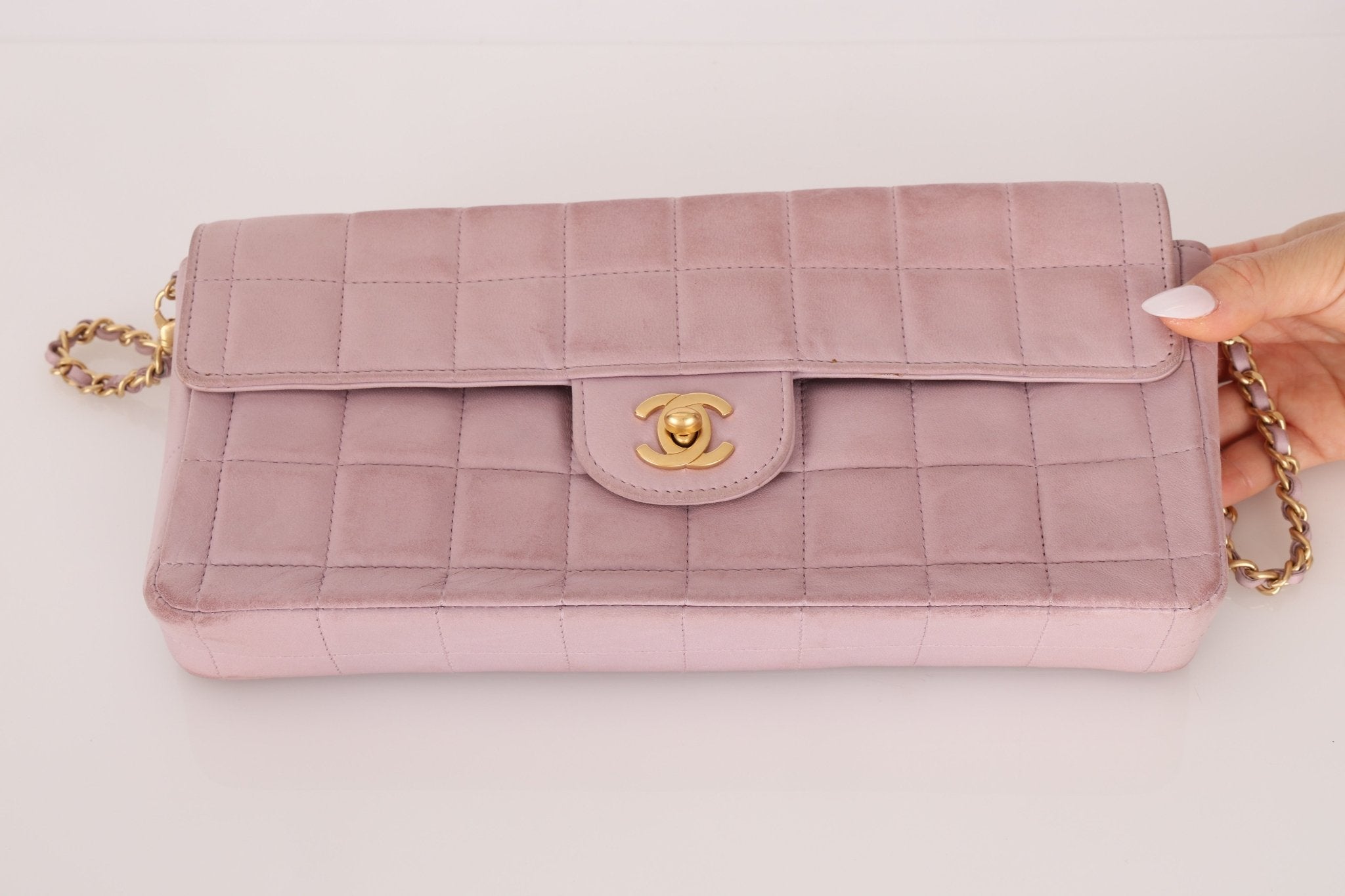 Chanel 2001 Lambskin Chocolate Bar East West Flap Bag 24k GP - FashioNica