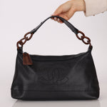 Chanel 2002 Caviar Acrylic Wood Chain Shoulder Bag - FashioNica