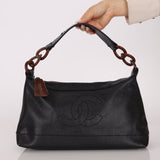 Chanel 2002 Caviar Acrylic Wood Chain Shoulder Bag - FashioNica