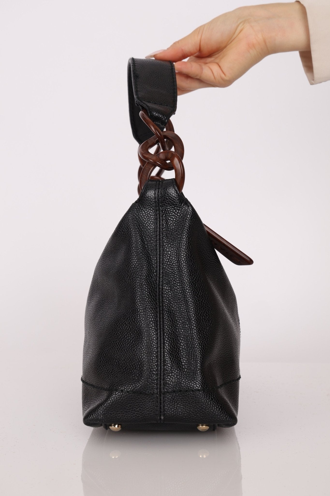 Chanel 2002 Caviar Acrylic Wood Chain Shoulder Bag - FashioNica