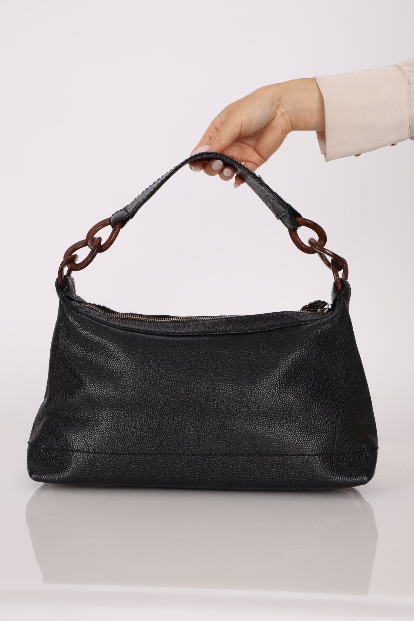 Chanel 2002 Caviar Acrylic Wood Chain Shoulder Bag - FashioNica