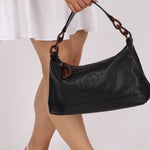 Chanel 2002 Caviar Acrylic Wood Chain Shoulder Bag - FashioNica