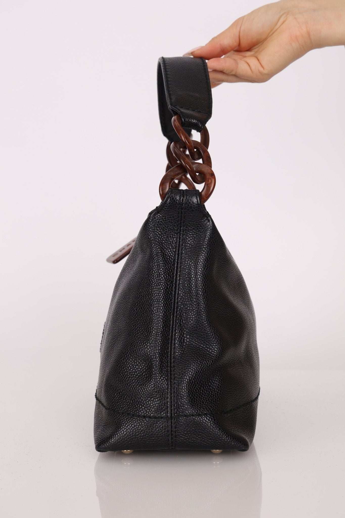 Chanel 2002 Caviar Acrylic Wood Chain Shoulder Bag - FashioNica