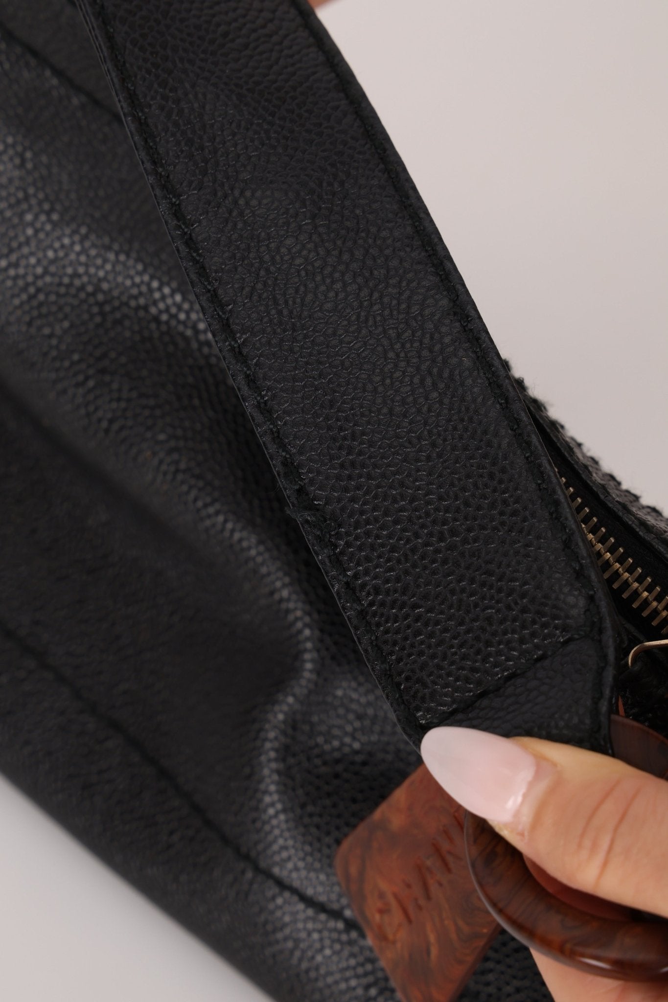 Chanel 2002 Caviar Acrylic Wood Chain Shoulder Bag - FashioNica