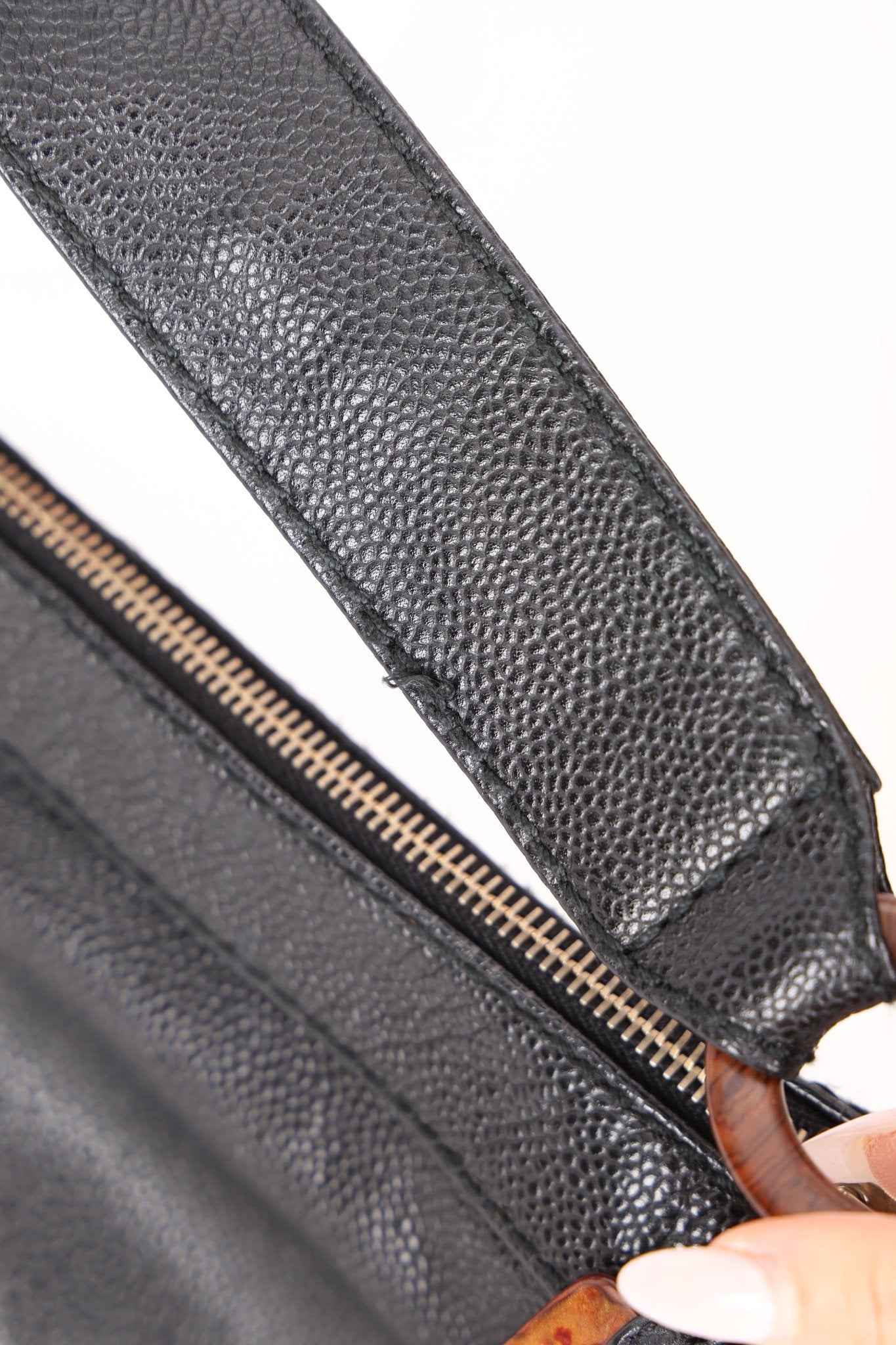 Chanel 2002 Caviar Acrylic Wood Chain Shoulder Bag - FashioNica