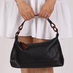 Chanel 2002 Caviar Acrylic Wood Chain Shoulder Bag - FashioNica