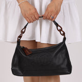 Chanel 2002 Caviar Acrylic Wood Chain Shoulder Bag - FashioNica