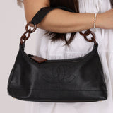 Chanel 2002 Caviar Acrylic Wood Chain Shoulder Bag - FashioNica
