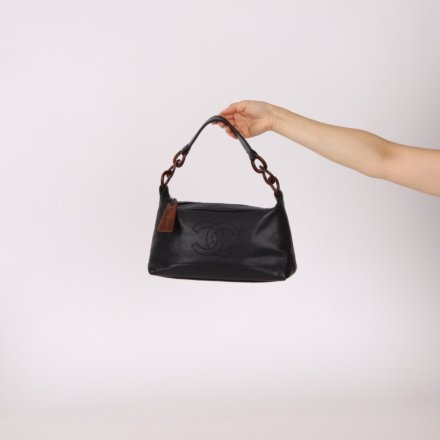 Chanel 2002 Caviar Acrylic Wood Shoulder Bag - FashioNica