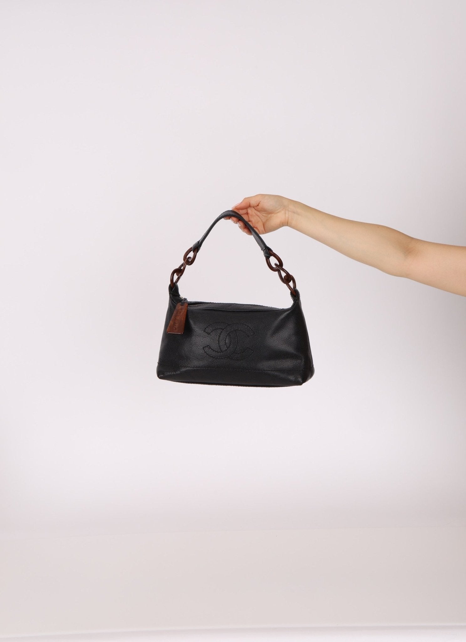 Chanel 2002 Caviar Acrylic Wood Shoulder Bag - FashioNica