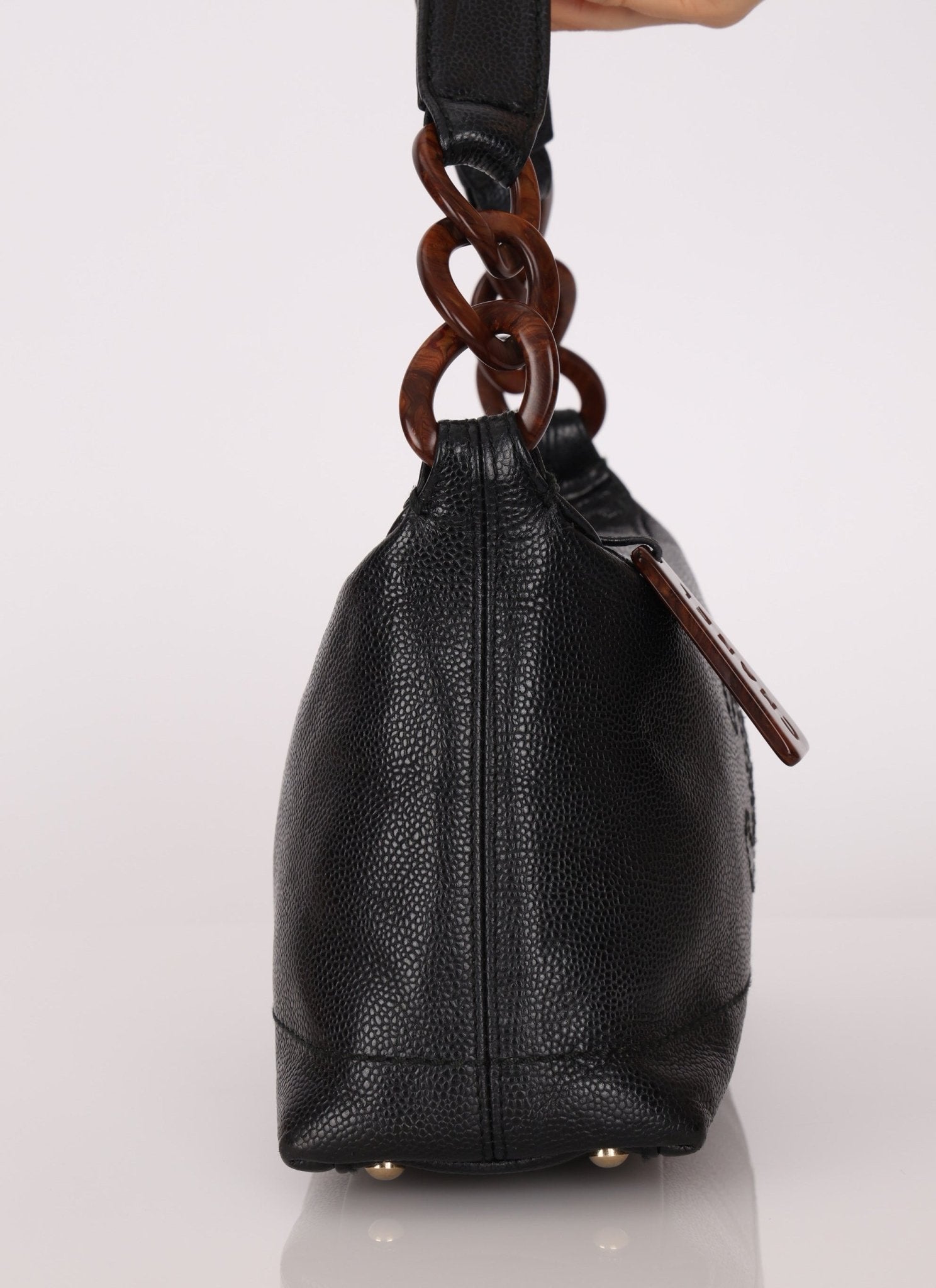 Chanel 2002 Caviar Acrylic Wood Shoulder Bag - FashioNica