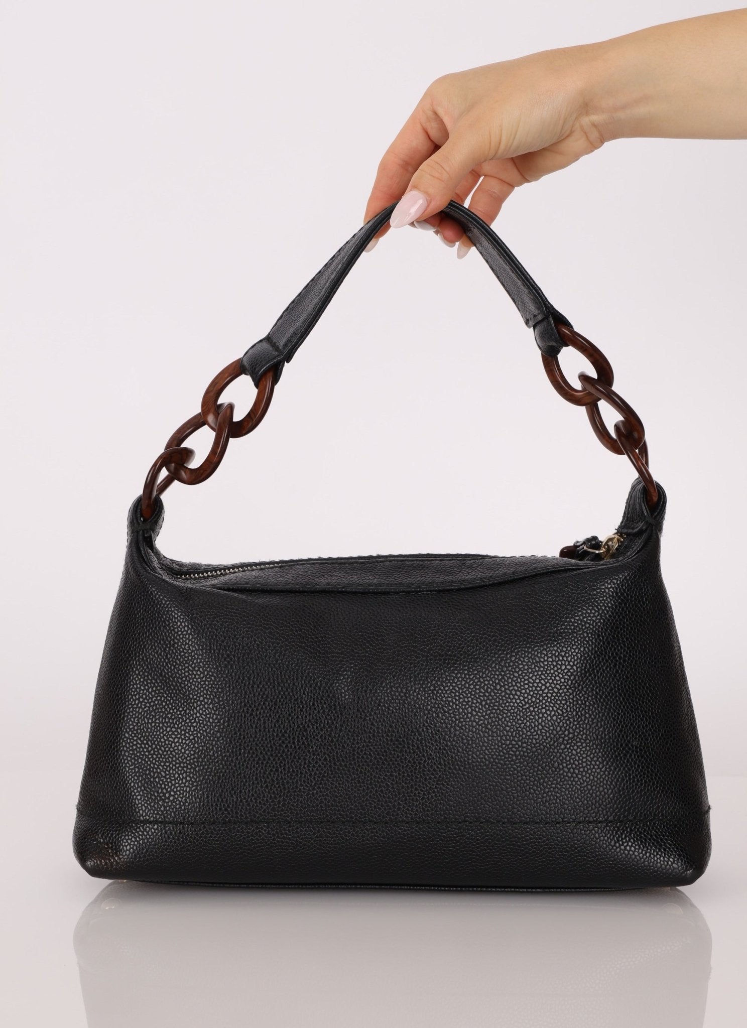 Chanel 2002 Caviar Acrylic Wood Shoulder Bag - FashioNica