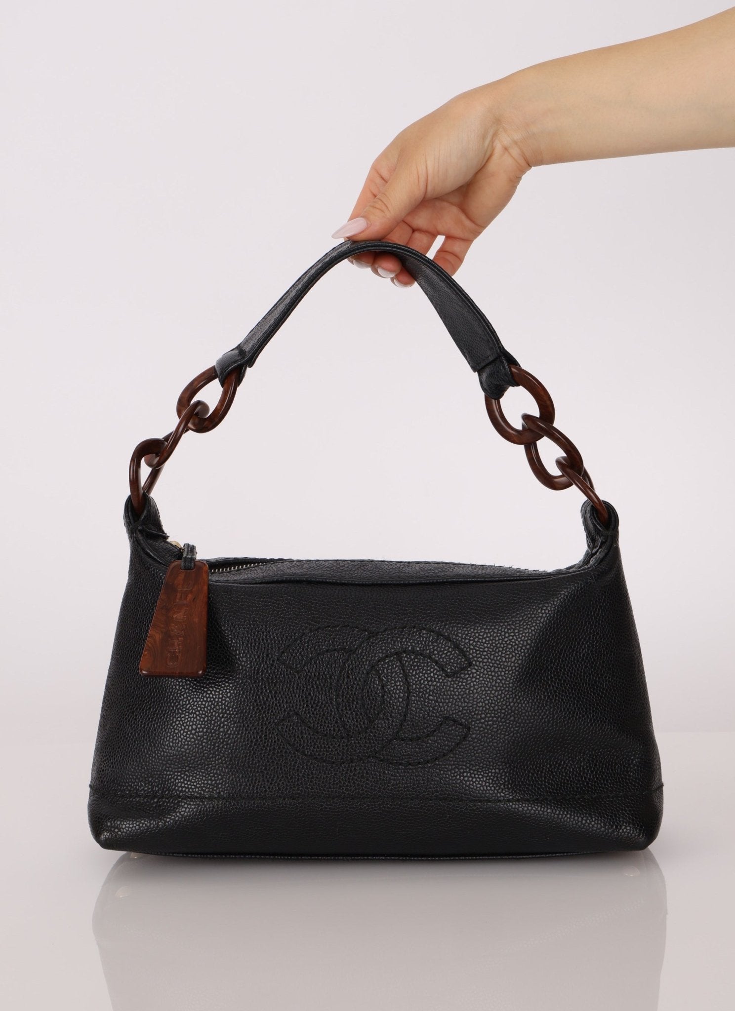 Chanel 2002 Caviar Acrylic Wood Shoulder Bag - FashioNica