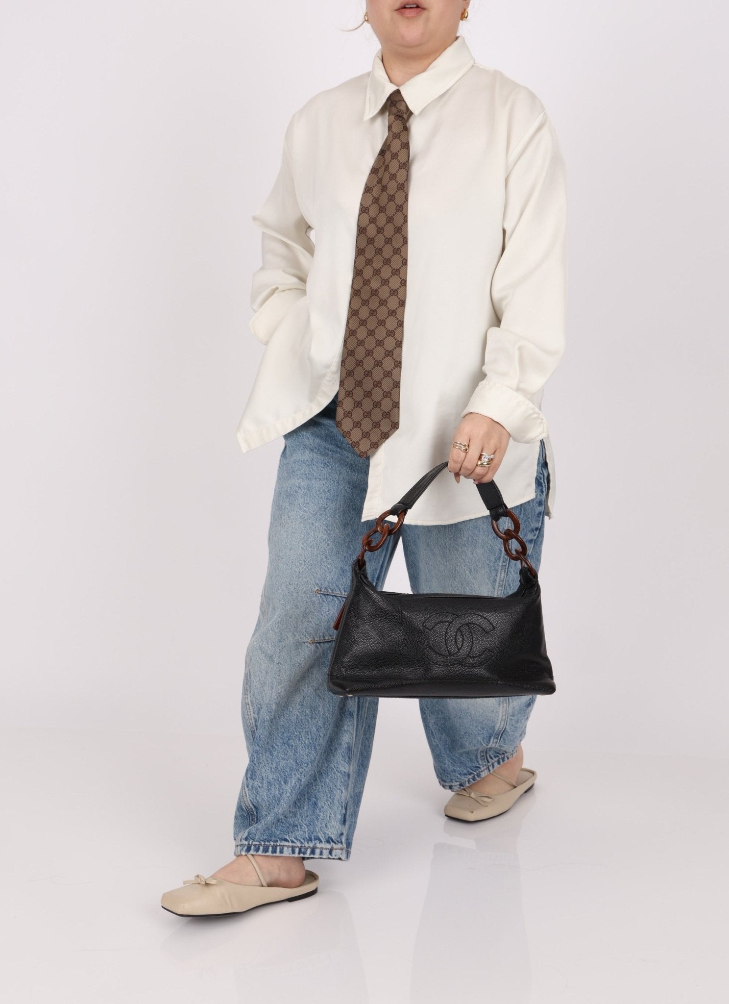 Chanel 2002 Caviar Acrylic Wood Shoulder Bag - FashioNica