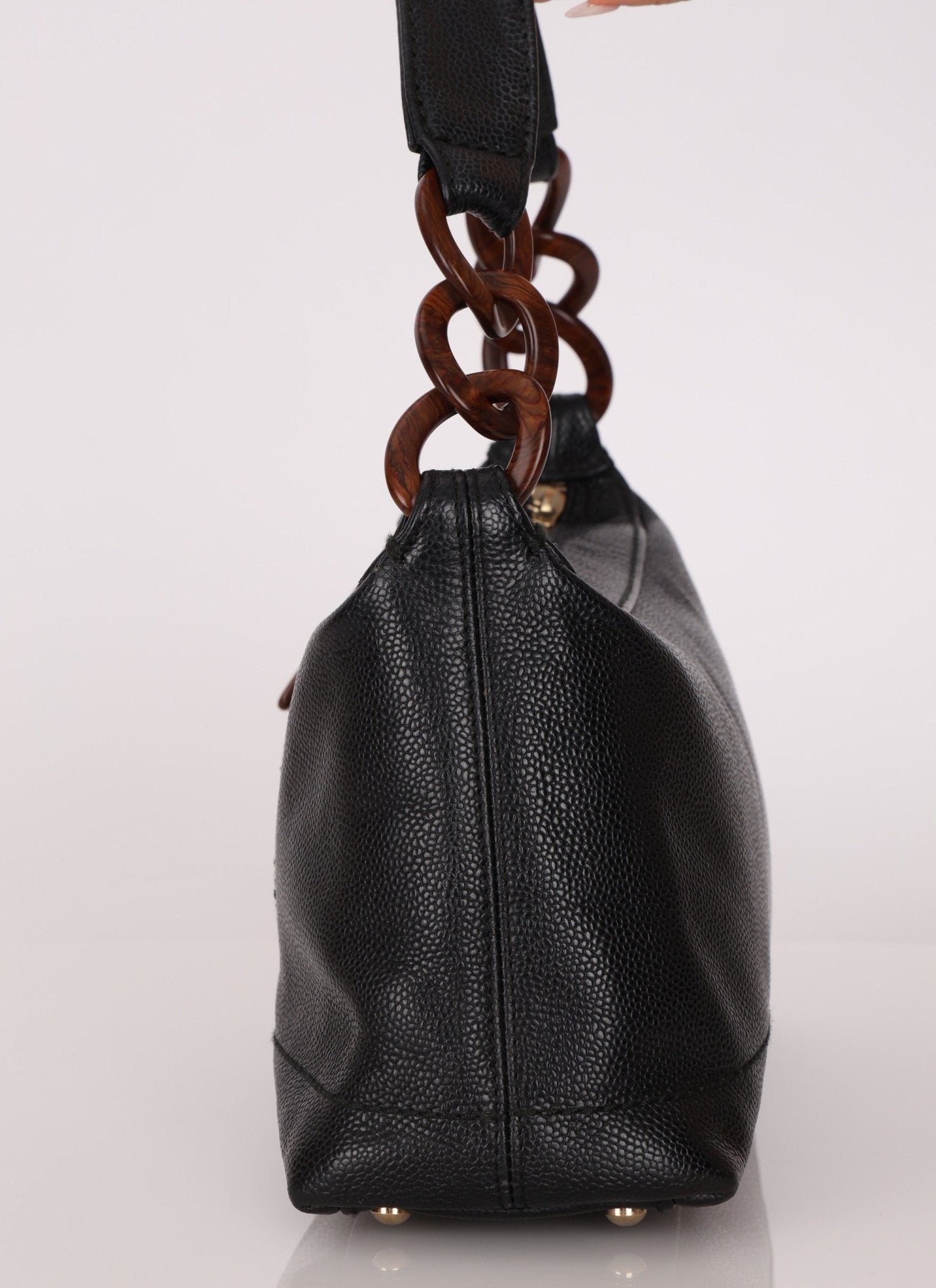 Chanel 2002 Caviar Acrylic Wood Shoulder Bag - FashioNica