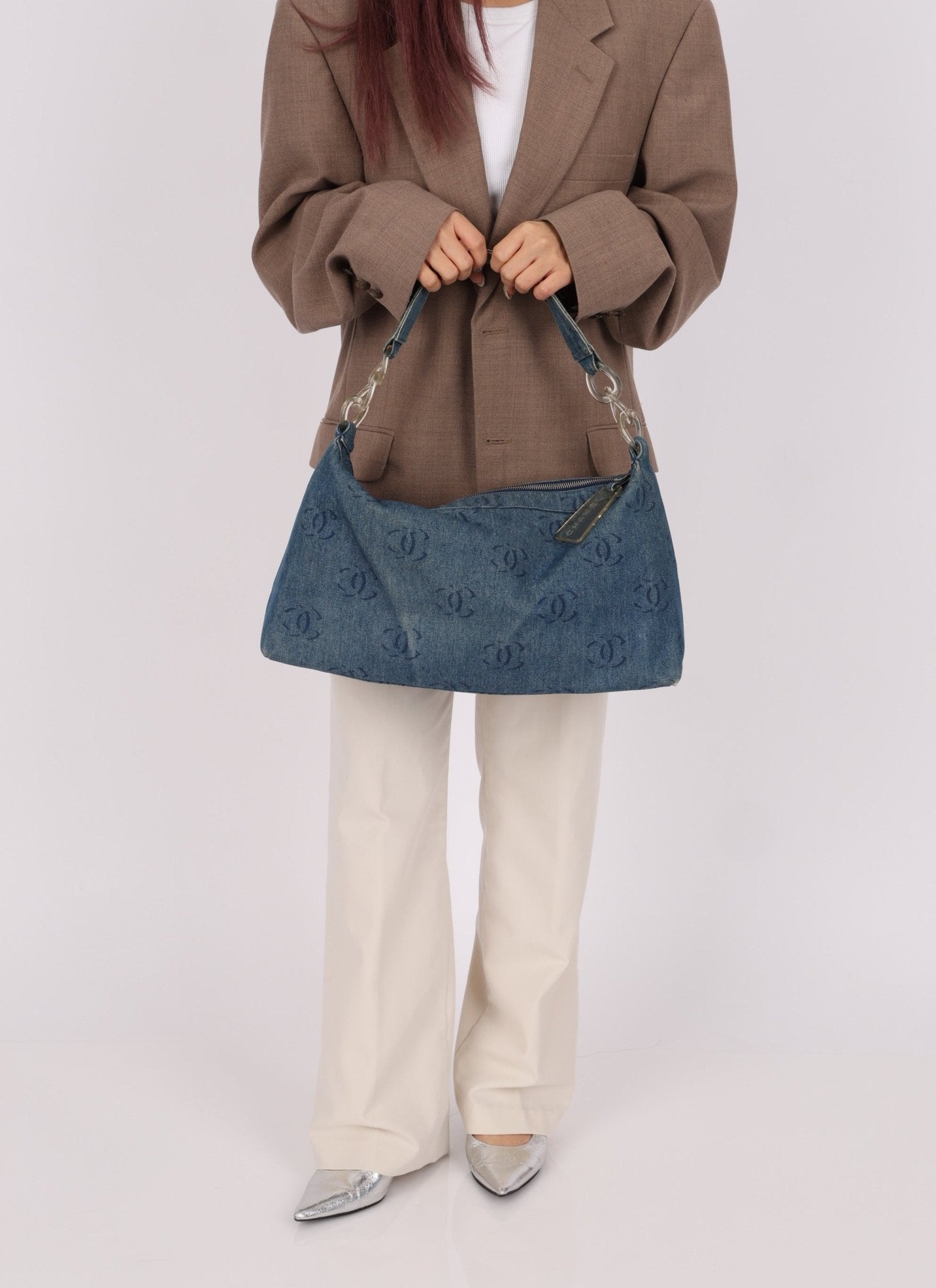 Chanel 2002 Denim Logo Shoulder Bag - FashioNica