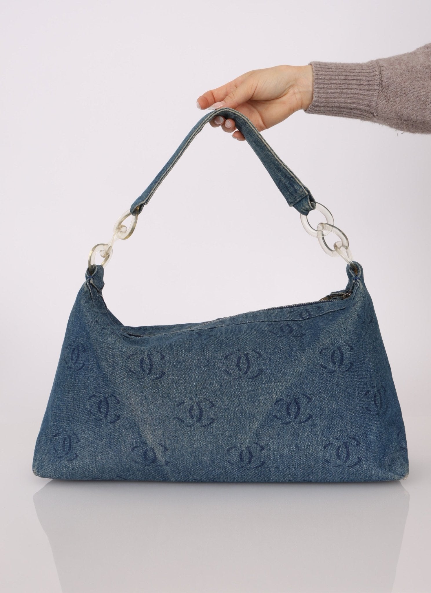 Chanel 2002 Denim Logo Shoulder Bag - FashioNica