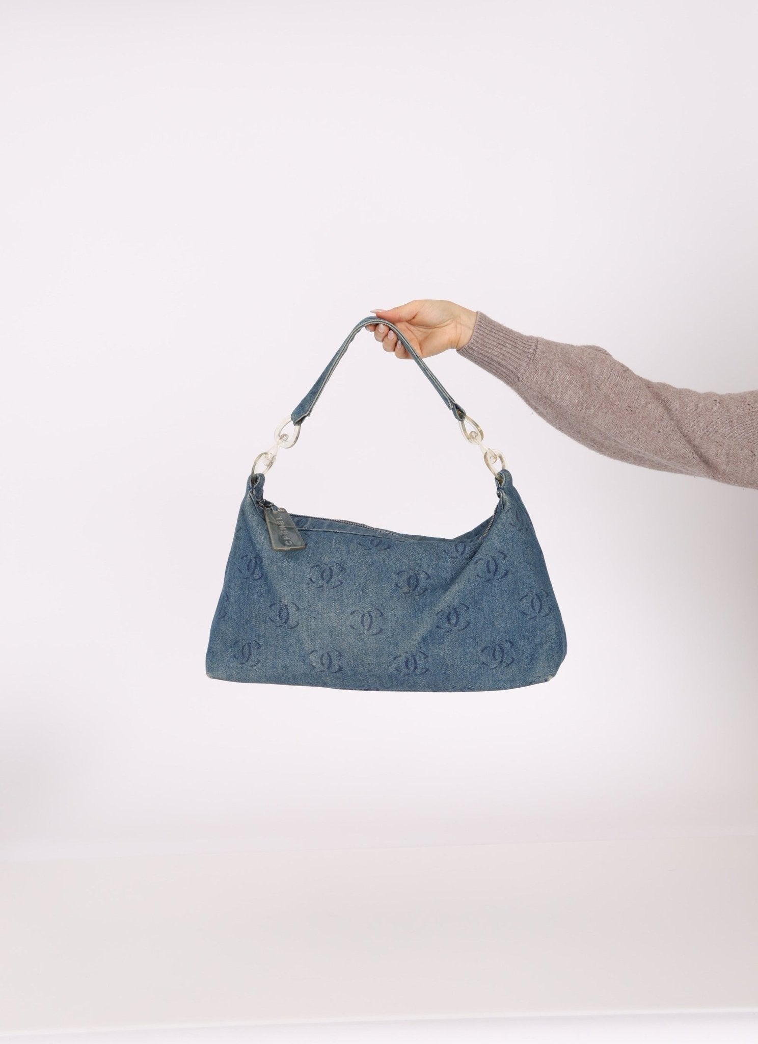 Chanel 2002 Denim Logo Shoulder Bag - FashioNica