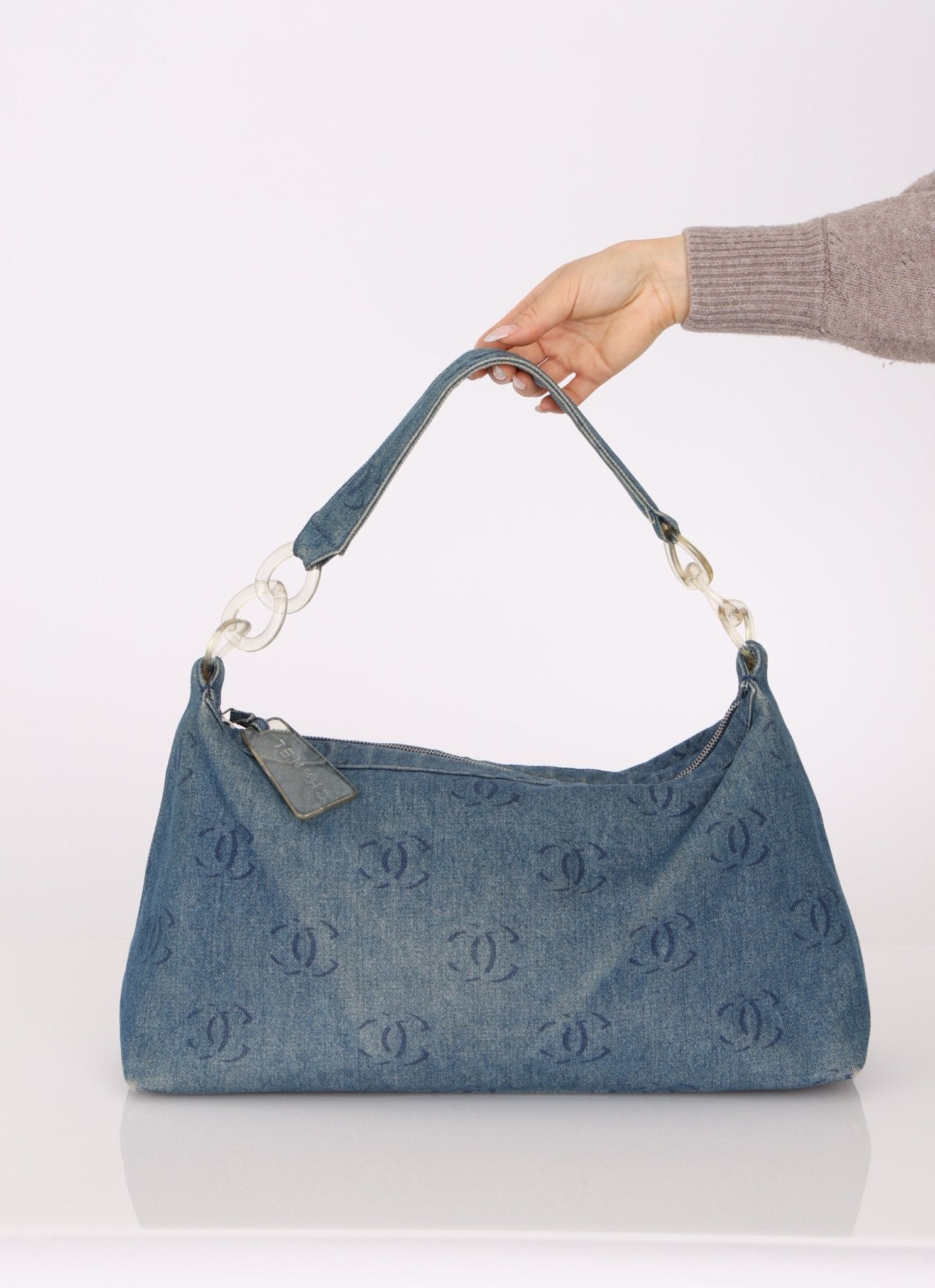 Chanel 2002 Denim Logo Shoulder Bag - FashioNica