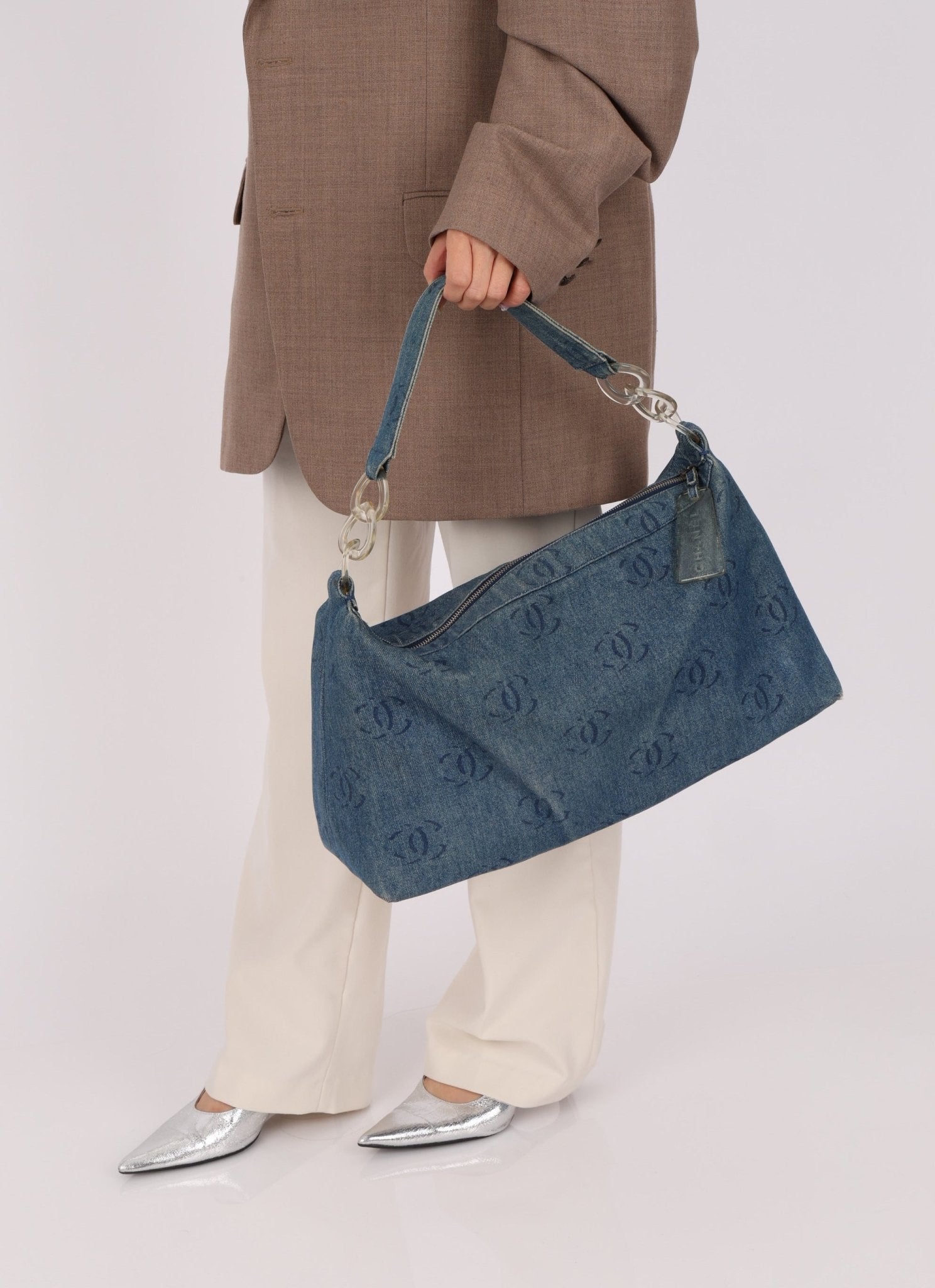 Chanel 2002 Denim Logo Shoulder Bag - FashioNica