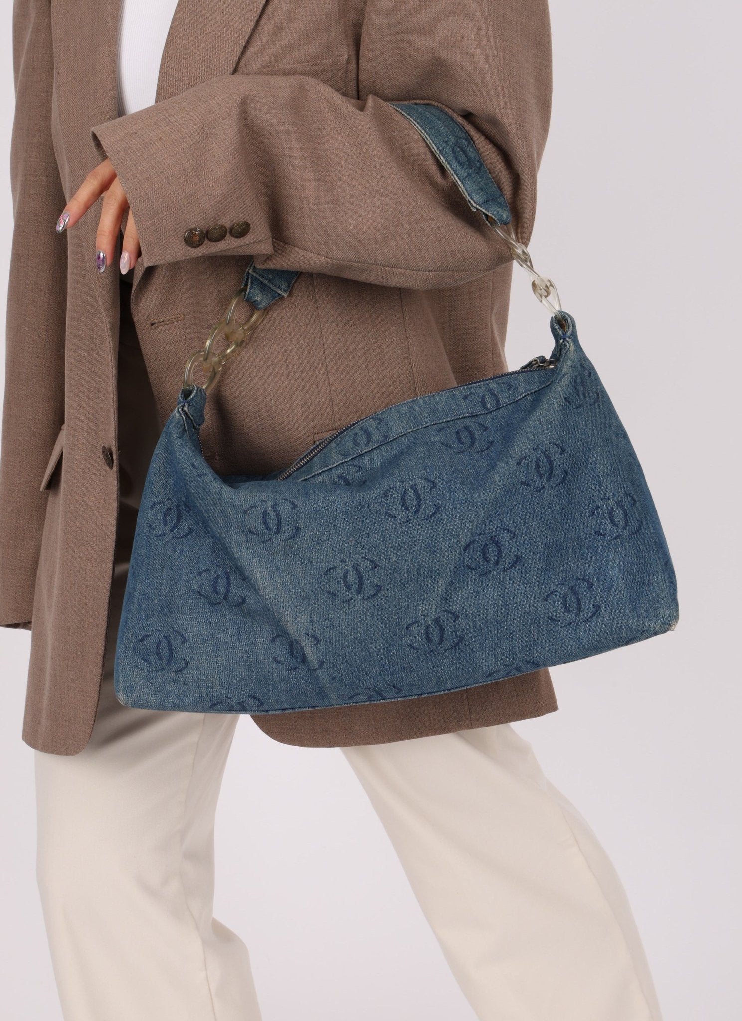 Chanel 2002 Denim Logo Shoulder Bag - FashioNica