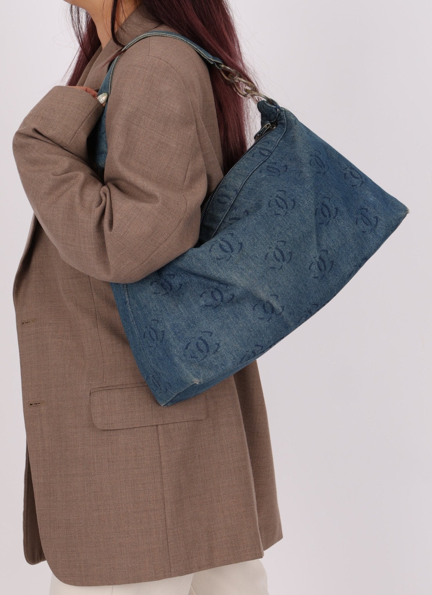Chanel 2002 Denim Logo Shoulder Bag - FashioNica