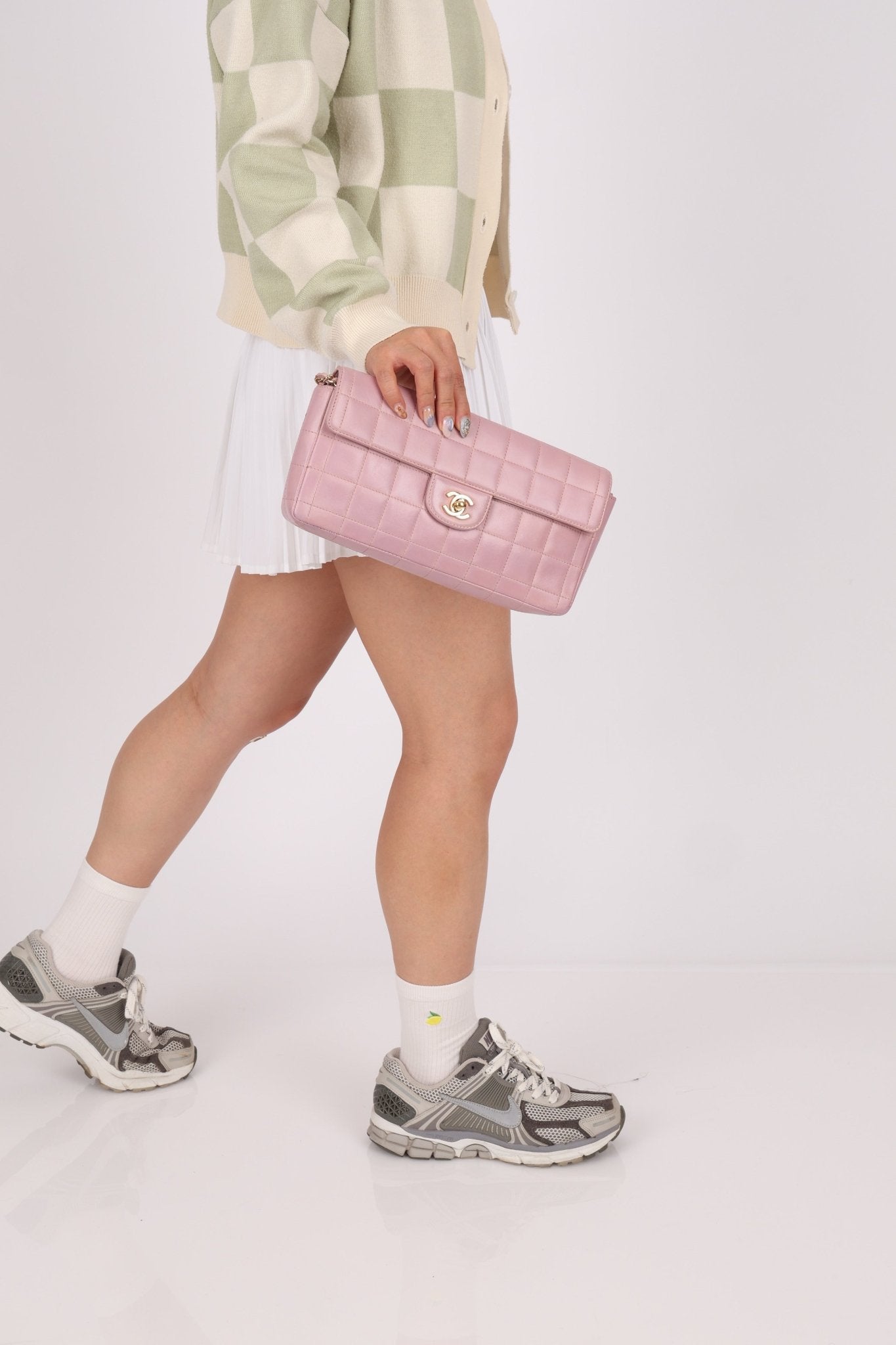 Chanel 2002 Lilac Lambskin Chocolate Bar East West Flap 24K GP - FashioNica