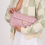 Chanel 2002 Lilac Lambskin Chocolate Bar East West Flap 24K GP - FashioNica