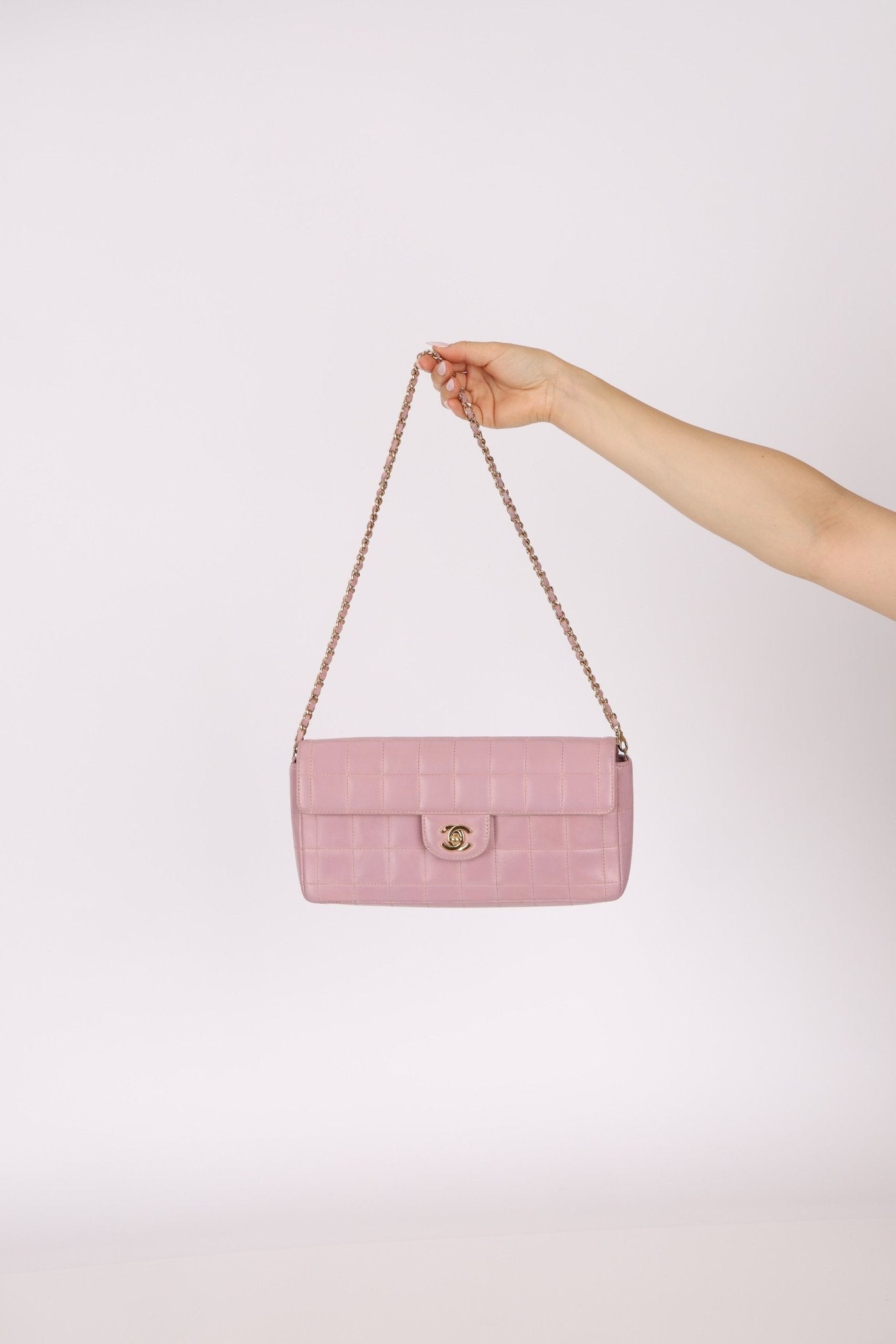 Chanel 2002 Lilac Lambskin Chocolate Bar East West Flap 24K GP - FashioNica