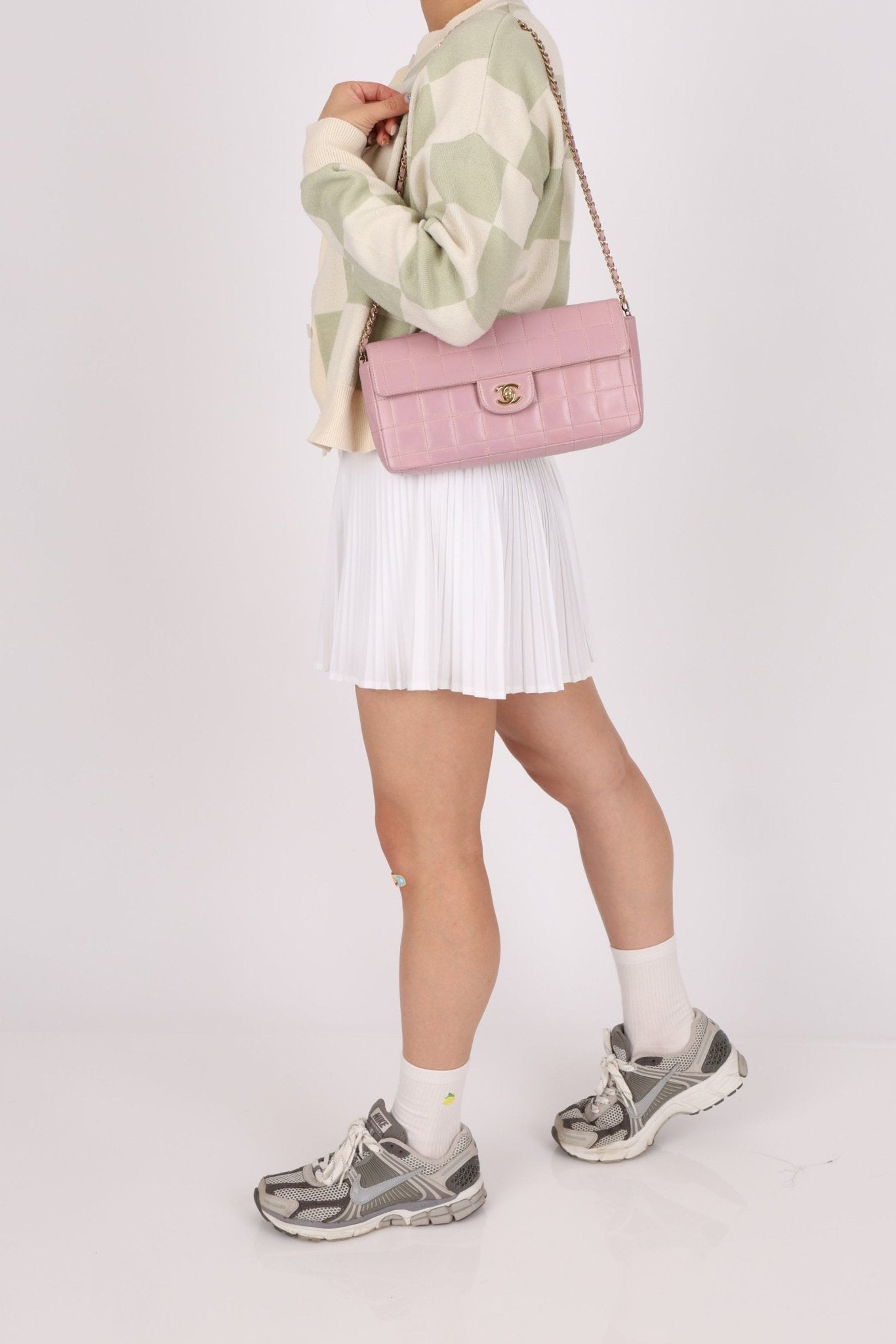 Chanel 2002 Lilac Lambskin Chocolate Bar East West Flap 24K GP - FashioNica