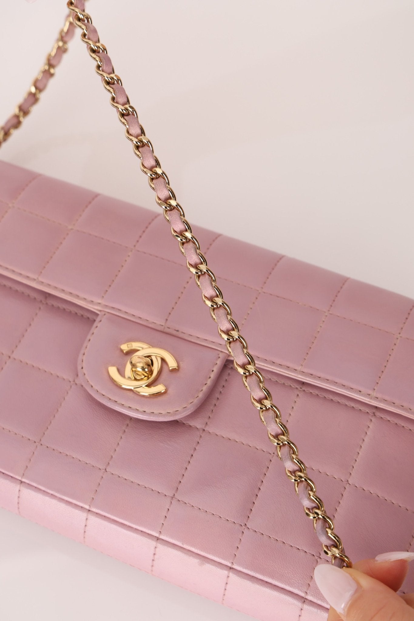 Chanel 2002 Lilac Lambskin Chocolate Bar East West Flap 24K GP - FashioNica